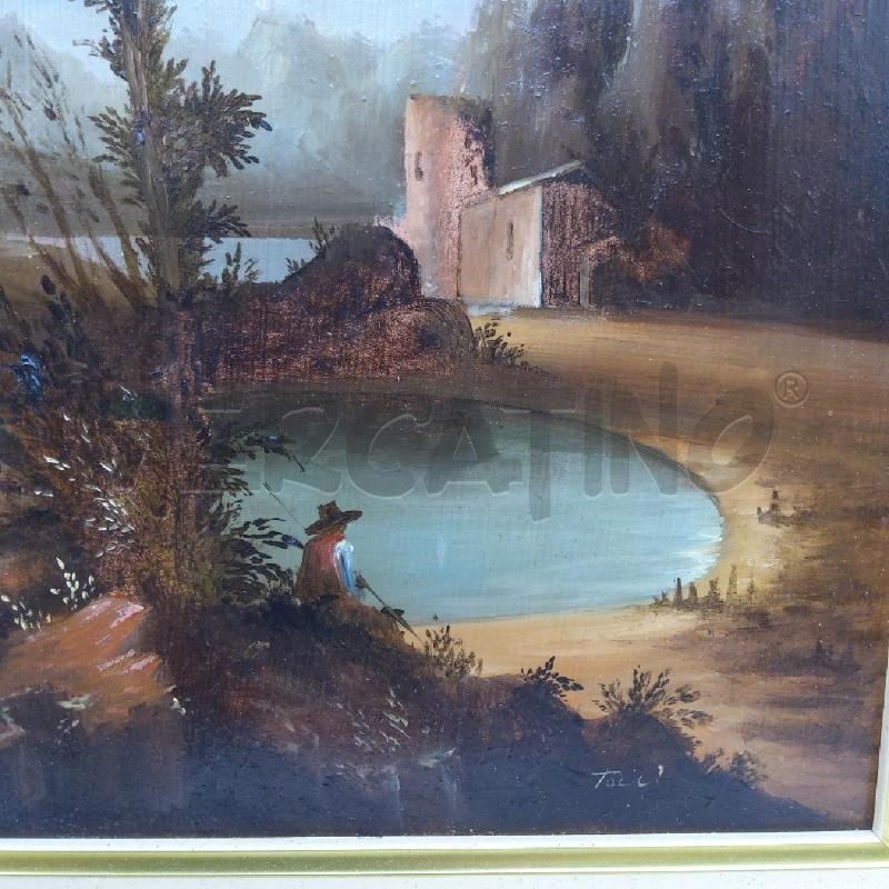 QUADRO OLIO SU TAVOLO CASOLARE E PESCATORE | Mercatino dell'Usato San maurizio canavese 4