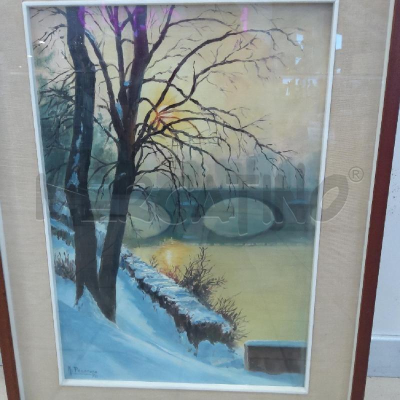 QUADRO OLIO SU TELA MURAZZI D'INVERNO MICHELE PECORARA 1970 | Mercatino dell'Usato San maurizio canavese 2