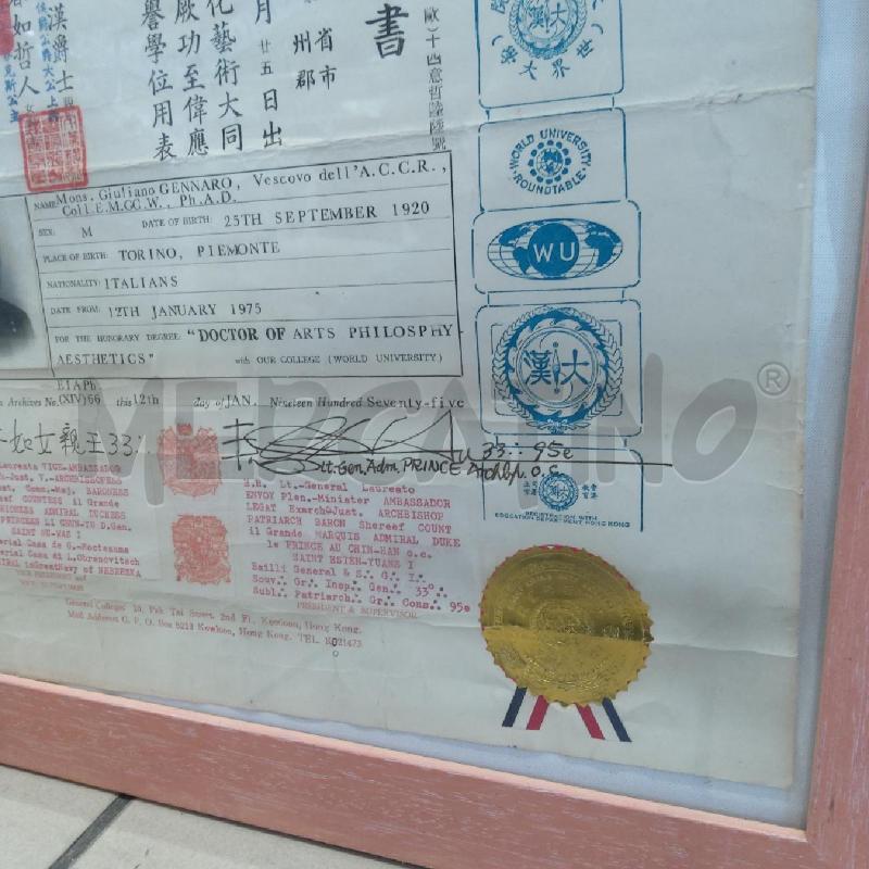 QUADRO ONOREFICENZA CINA MONSIGNOR GENNARO | Mercatino dell'Usato San maurizio canavese 3