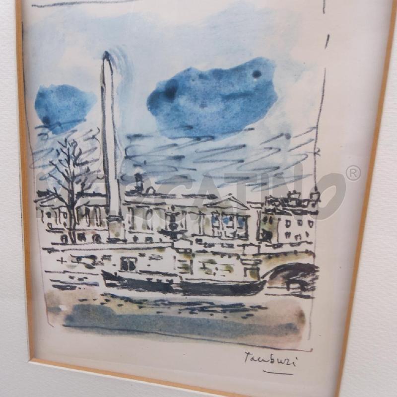 QUADRO ORFEO TAMBURI INCISIONE ACQUERELLATA OBELISCO SU FIUME | Mercatino dell'Usato San maurizio canavese 3