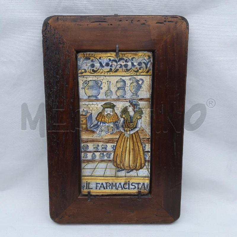 QUADRO PIASTRELLA IL FARMACISTA CORNICE LEGNO | Mercatino dell'Usato San maurizio canavese 1