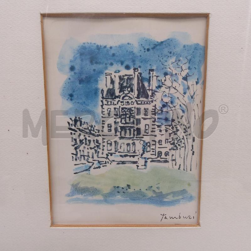 QUADRO QUADRO ORFEO TAMBURI INCISIONE ACQUERELLATA VILLA | Mercatino dell'Usato San maurizio canavese 2