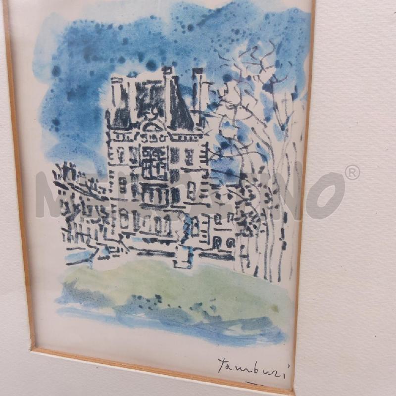 QUADRO QUADRO ORFEO TAMBURI INCISIONE ACQUERELLATA VILLA | Mercatino dell'Usato San maurizio canavese 3