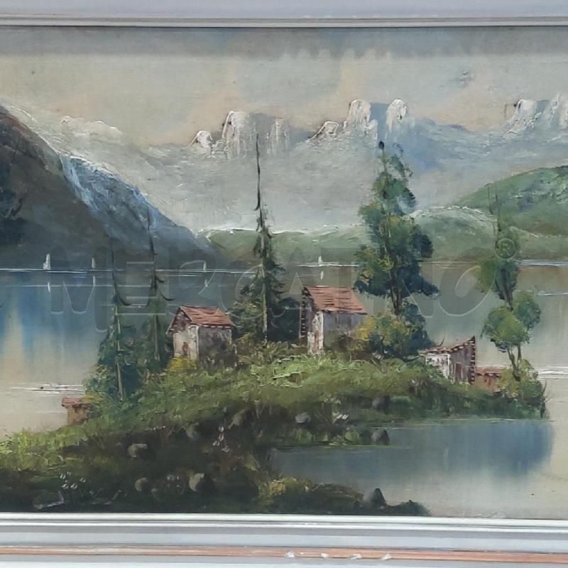 QUADRO RENI LAGO CON CASE SU LINGUA DI TERRA | Mercatino dell'Usato San maurizio canavese 2