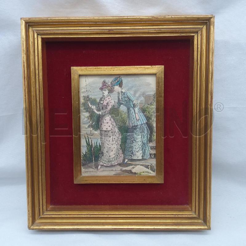 QUADRO STAMPA DAME CORNICE CORATA PASSPARTOUT BORDEAXU | Mercatino dell'Usato San maurizio canavese 1