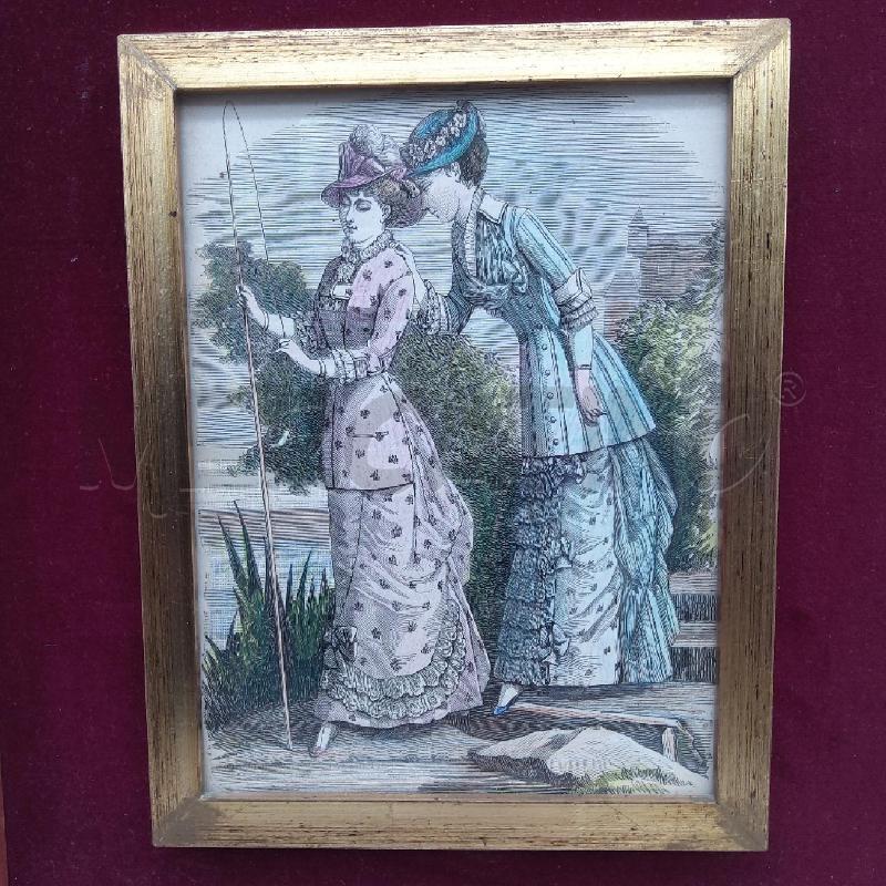 QUADRO STAMPA DAME CORNICE CORATA PASSPARTOUT BORDEAXU | Mercatino dell'Usato San maurizio canavese 2