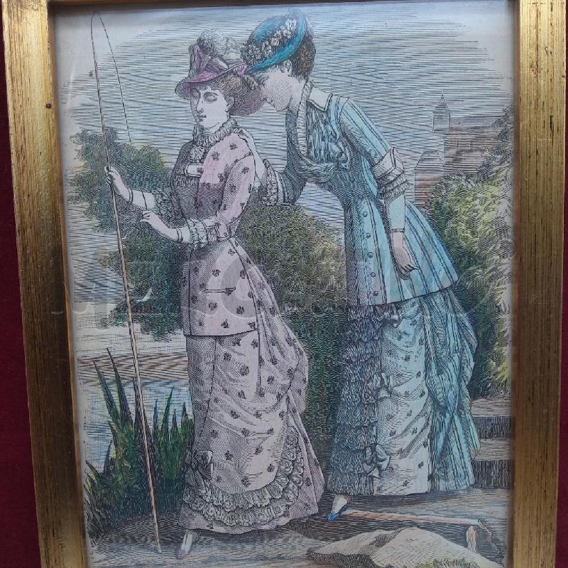 QUADRO STAMPA DAME CORNICE CORATA PASSPARTOUT BORDEAXU | Mercatino dell'Usato San maurizio canavese 3