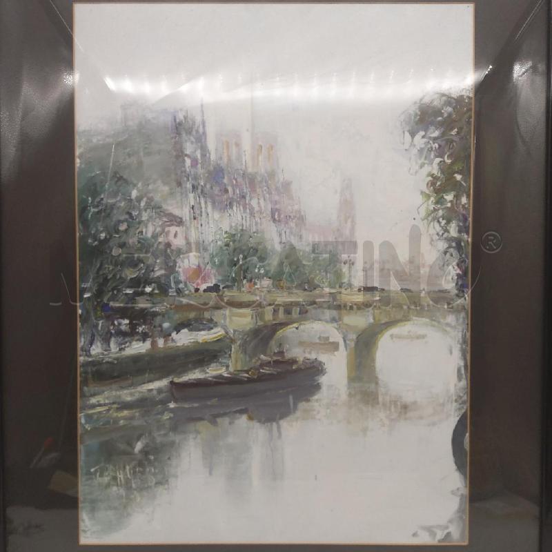 QUADRO TEMPERA BARCHE SU SENNA SFONDO PALAZZO REALE | Mercatino dell'Usato San maurizio canavese 2