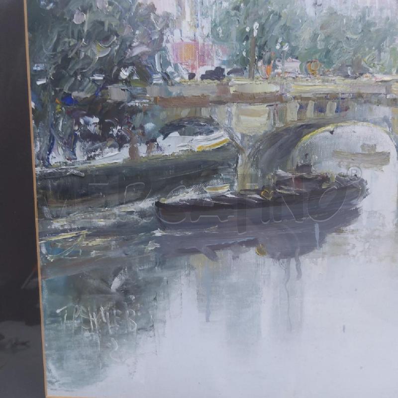 QUADRO TEMPERA BARCHE SU SENNA SFONDO PALAZZO REALE | Mercatino dell'Usato San maurizio canavese 3