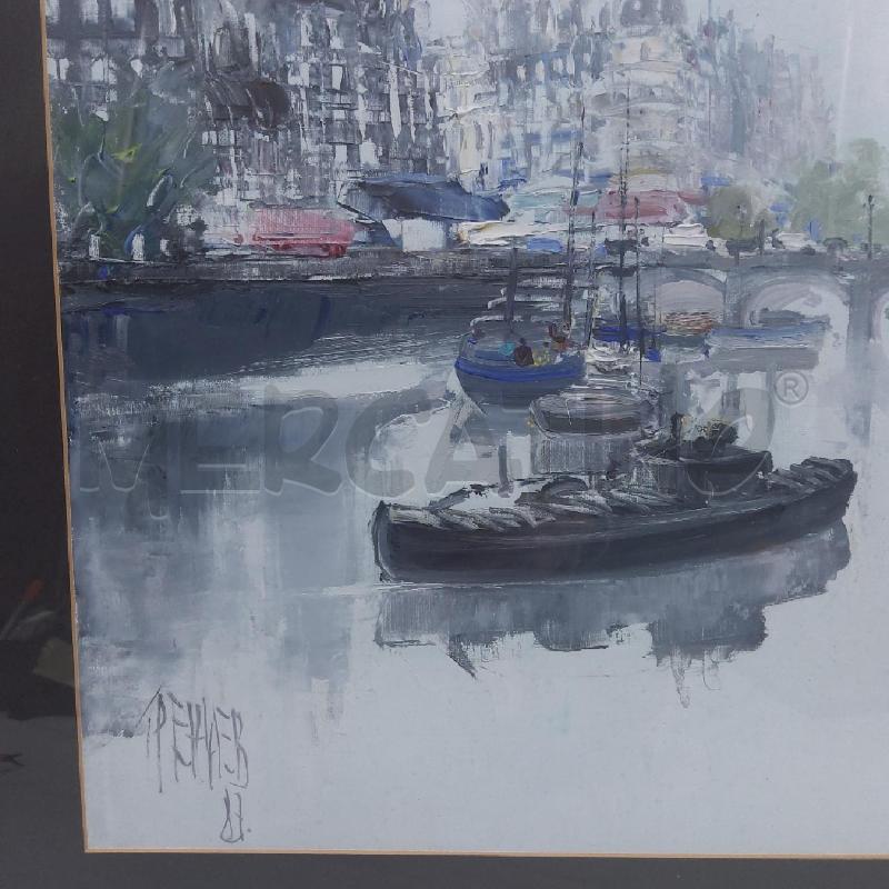 QUADRO TEMPERA BARCHE SU SENNA SFONDO TORRE EIFFEL | Mercatino dell'Usato San maurizio canavese 3
