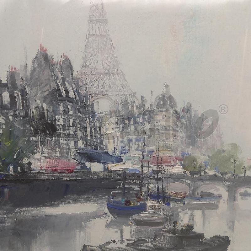 QUADRO TEMPERA BARCHE SU SENNA SFONDO TORRE EIFFEL | Mercatino dell'Usato San maurizio canavese 4