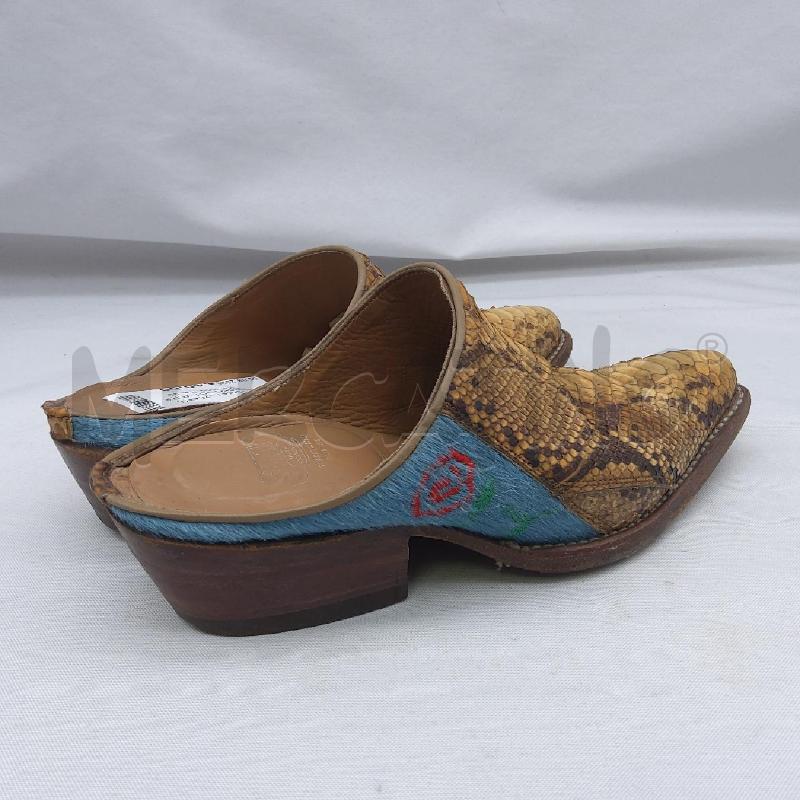 SABOT SANCHO SC1 VERA PELLE BEIGE INSERTO CAVALLINO AZZURRO  | Mercatino dell'Usato San maurizio canavese 3