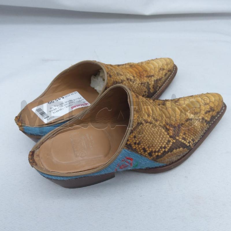 SABOT SANCHO SC1 VERA PELLE BEIGE INSERTO CAVALLINO AZZURRO  | Mercatino dell'Usato San maurizio canavese 4