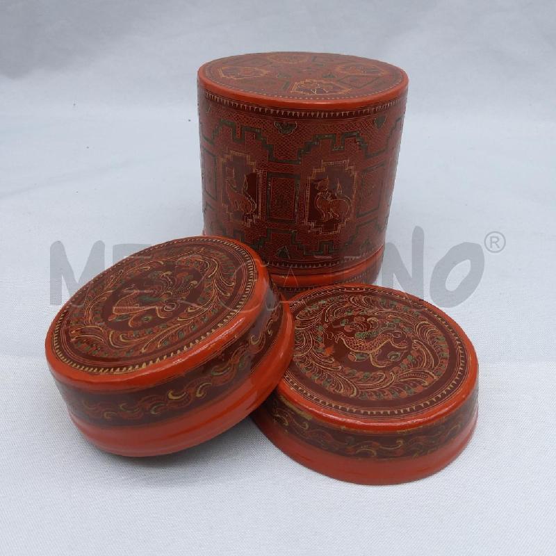 SCATOLA CILINDRO ARANCIO LACCA + 2 CIOTOLINE | Mercatino dell'Usato San maurizio canavese 1