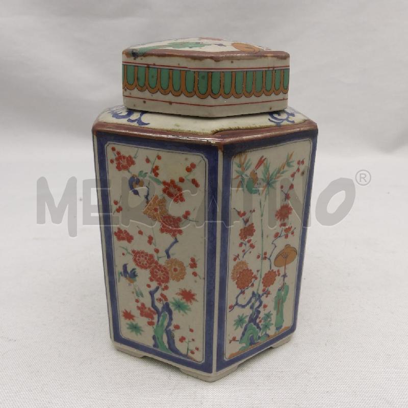 SCATOLA DA THE CERAMICA ESAGONALE DIPINTI ASIATICI | Mercatino dell'Usato San maurizio canavese 3