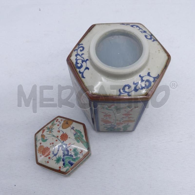 SCATOLA DA THE CERAMICA ESAGONALE DIPINTI ASIATICI | Mercatino dell'Usato San maurizio canavese 4