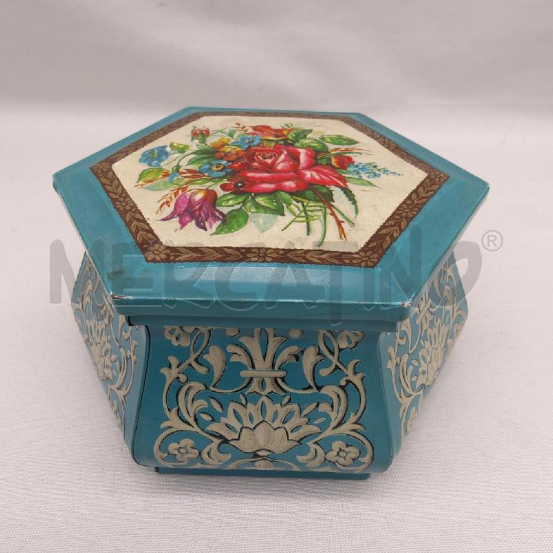 SCATOLA LATTA VINTAGE ESAGONALE AZZ FIORI | Mercatino dell'Usato San maurizio canavese 1