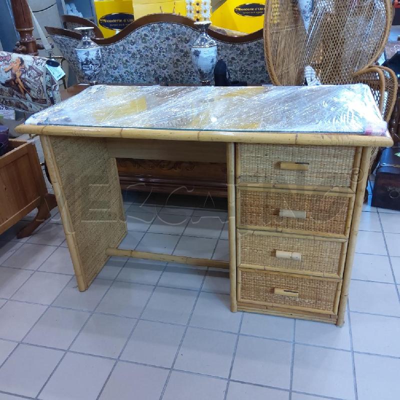 SCRIVANIA VIMINI BAMBOO 4 CASSETTINI PIANO VETRO | Mercatino dell'Usato San maurizio canavese 3