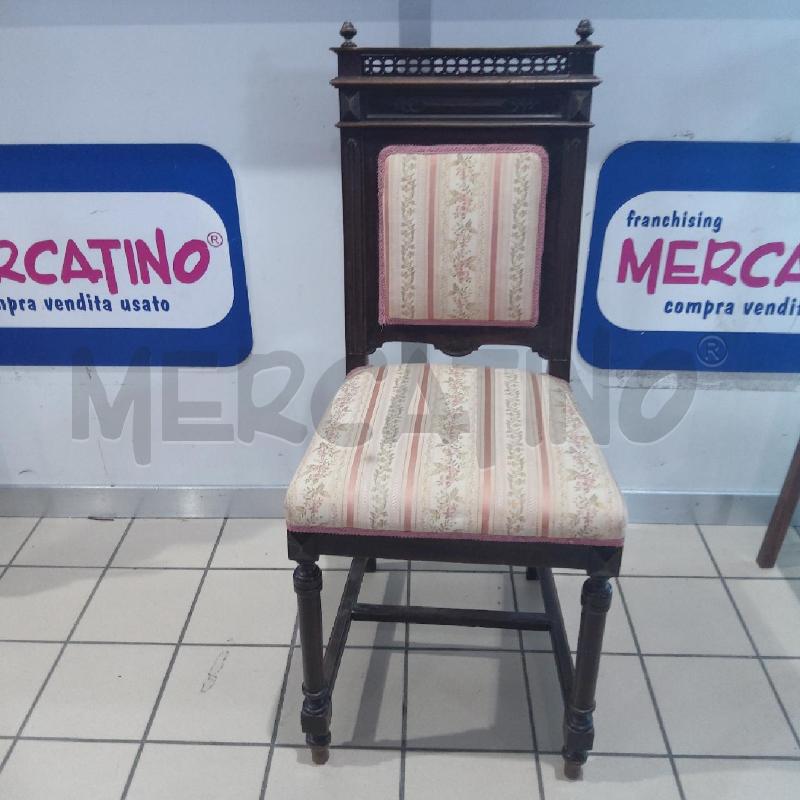 SEDIA VECCHIA LEGNO SCURO TESSUTO RIGHE ROSA | Mercatino dell'Usato San maurizio canavese 1