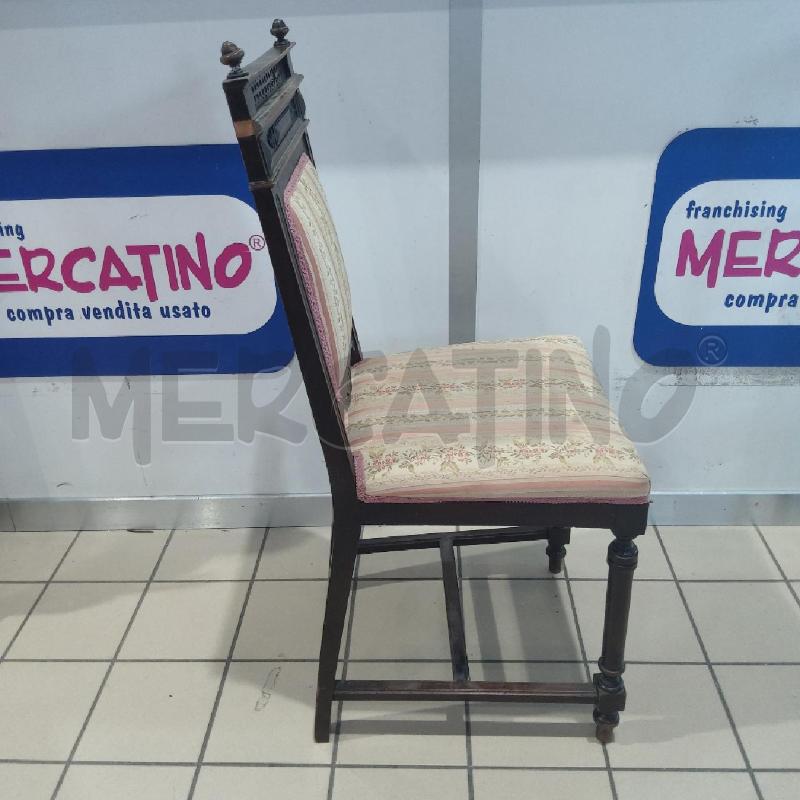 SEDIA VECCHIA LEGNO SCURO TESSUTO RIGHE ROSA | Mercatino dell'Usato San maurizio canavese 2