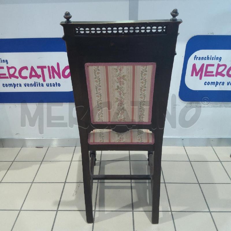 SEDIA VECCHIA LEGNO SCURO TESSUTO RIGHE ROSA | Mercatino dell'Usato San maurizio canavese 3