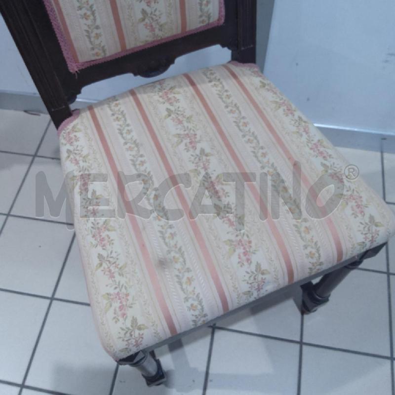 SEDIA VECCHIA LEGNO SCURO TESSUTO RIGHE ROSA | Mercatino dell'Usato San maurizio canavese 4