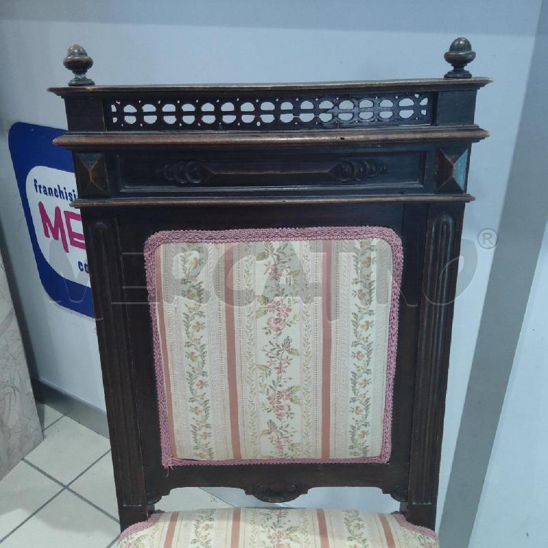 SEDIA VECCHIA LEGNO SCURO TESSUTO RIGHE ROSA | Mercatino dell'Usato San maurizio canavese 5