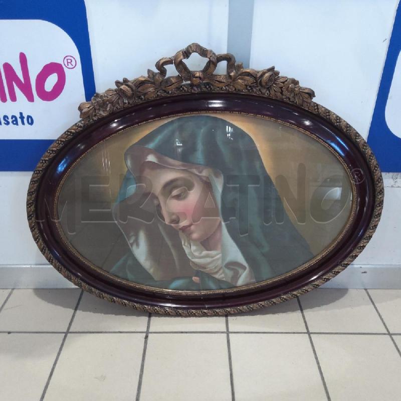 STAMPA RELIGIOSA MADONNA CORNICE OVALE LEGNO FESTONE FIORI DORATI | Mercatino dell'Usato San maurizio canavese 1