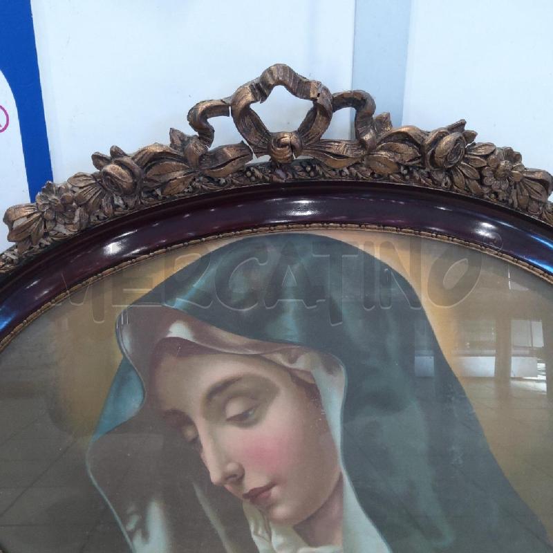 STAMPA RELIGIOSA MADONNA CORNICE OVALE LEGNO FESTONE FIORI DORATI | Mercatino dell'Usato San maurizio canavese 3