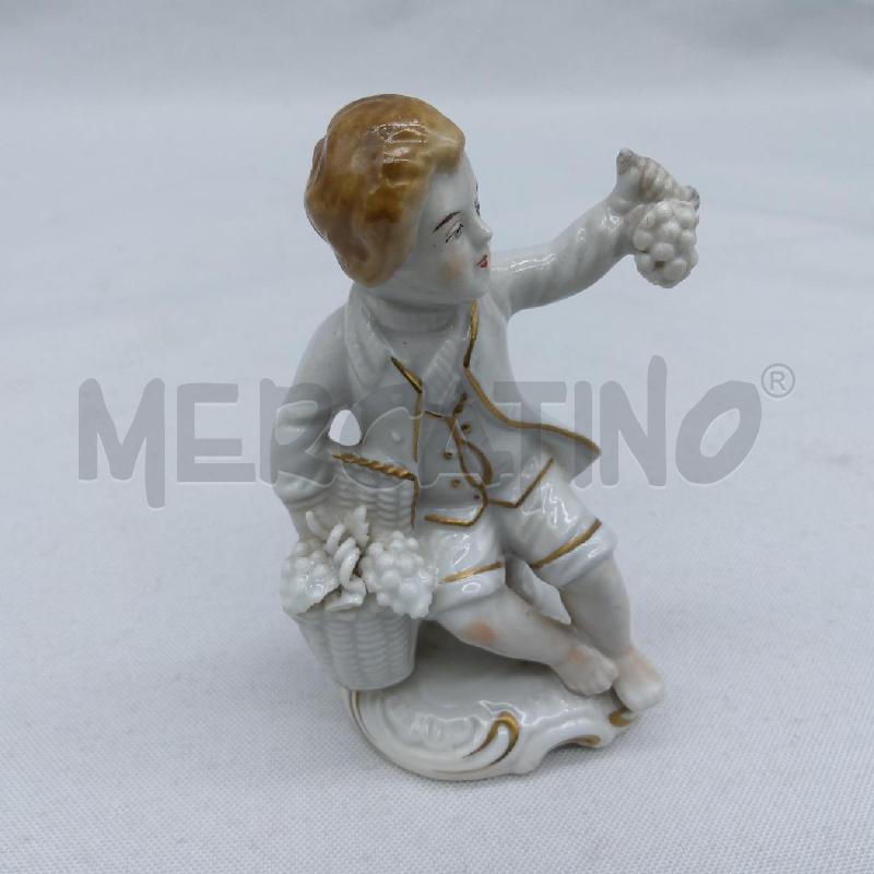 STATUINA CAPODIMONTE RAGAZZO CON UVA BIANCO ORO | Mercatino dell'Usato San maurizio canavese 1