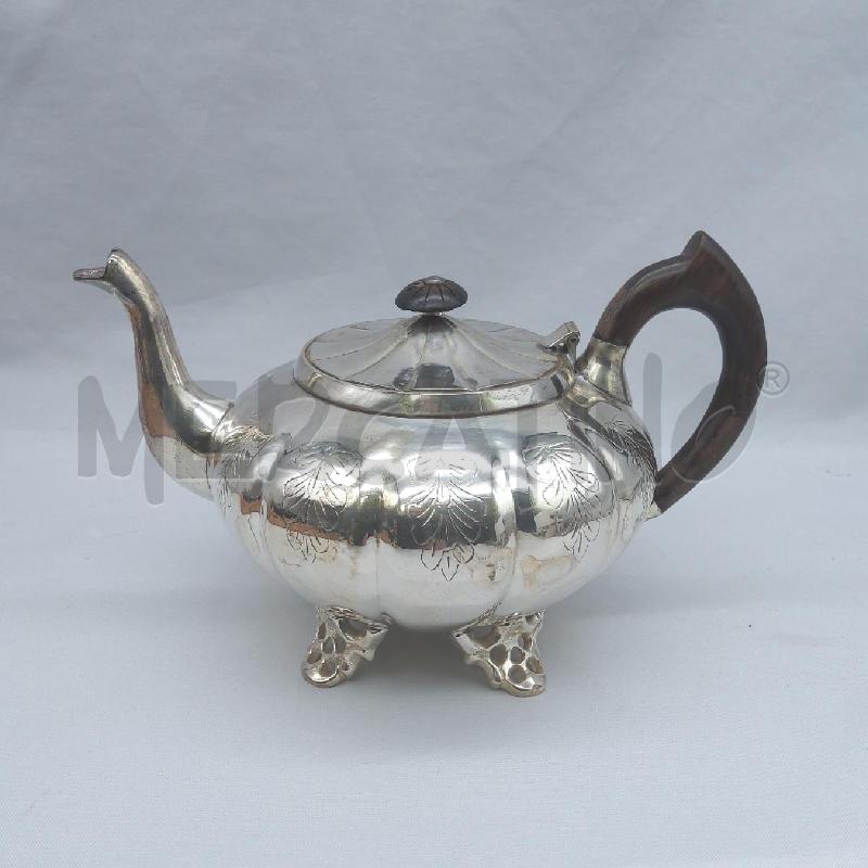 TEIERA DECORATIVA SILVER 4 PIEDINI MANICO LEGNO | Mercatino dell'Usato San maurizio canavese 1