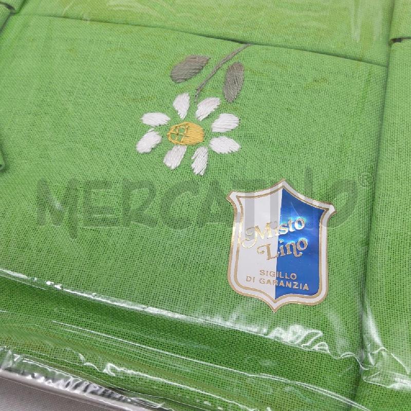 TOVAGLIA DA 6 CON TOV LINO VERDE RICAMO A MANO FIORE BNC  | Mercatino dell'Usato San maurizio canavese 2
