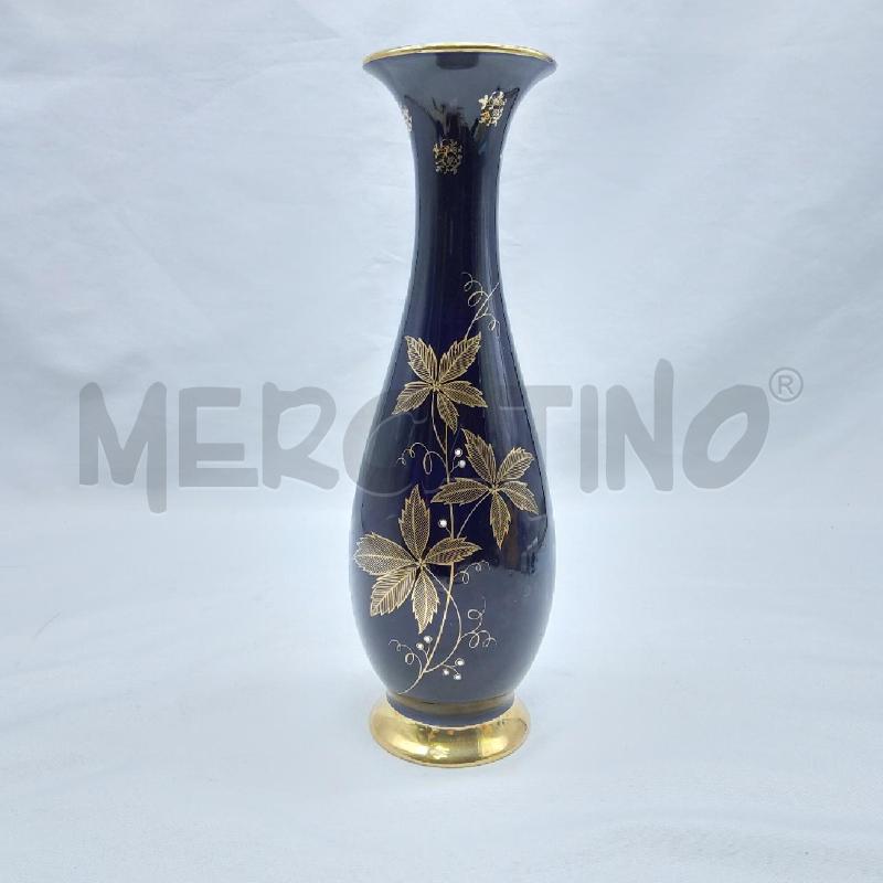 VASETTO CERAMICA BLU COBALTO FOGLIE ORO | Mercatino dell'Usato San maurizio canavese 1
