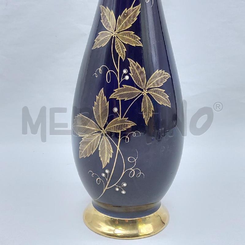 VASETTO CERAMICA BLU COBALTO FOGLIE ORO | Mercatino dell'Usato San maurizio canavese 2