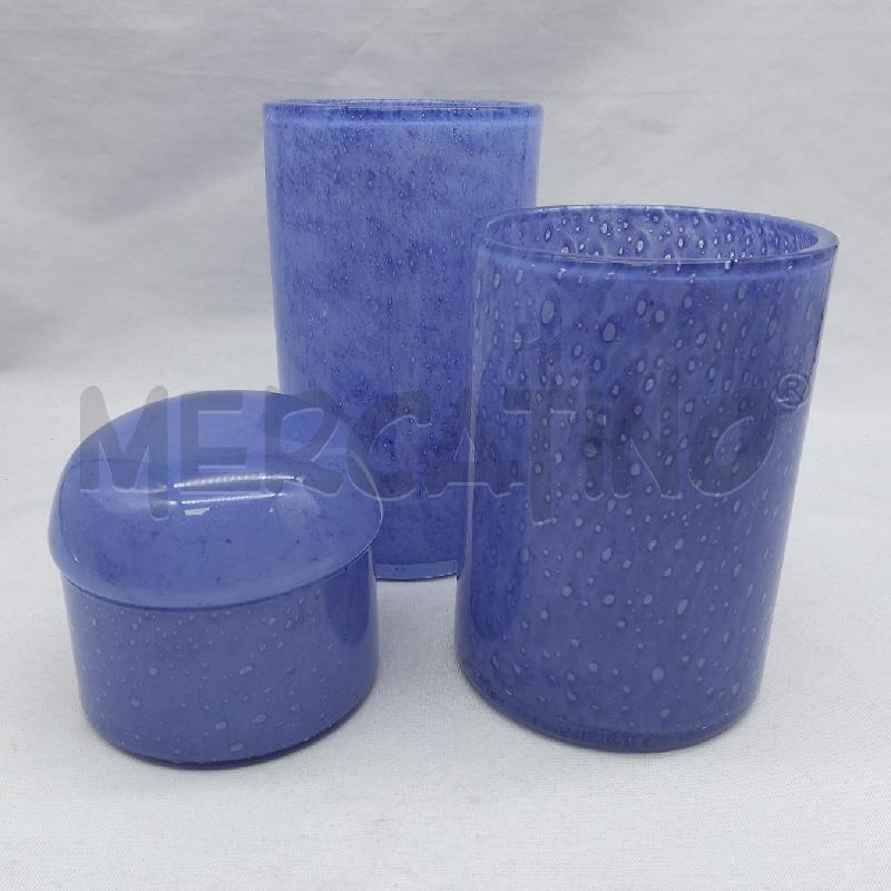VASI TRITTICO VETRO AZZURRO 2 VASI CILINDRO + SCATOLA | Mercatino dell'Usato San maurizio canavese 1