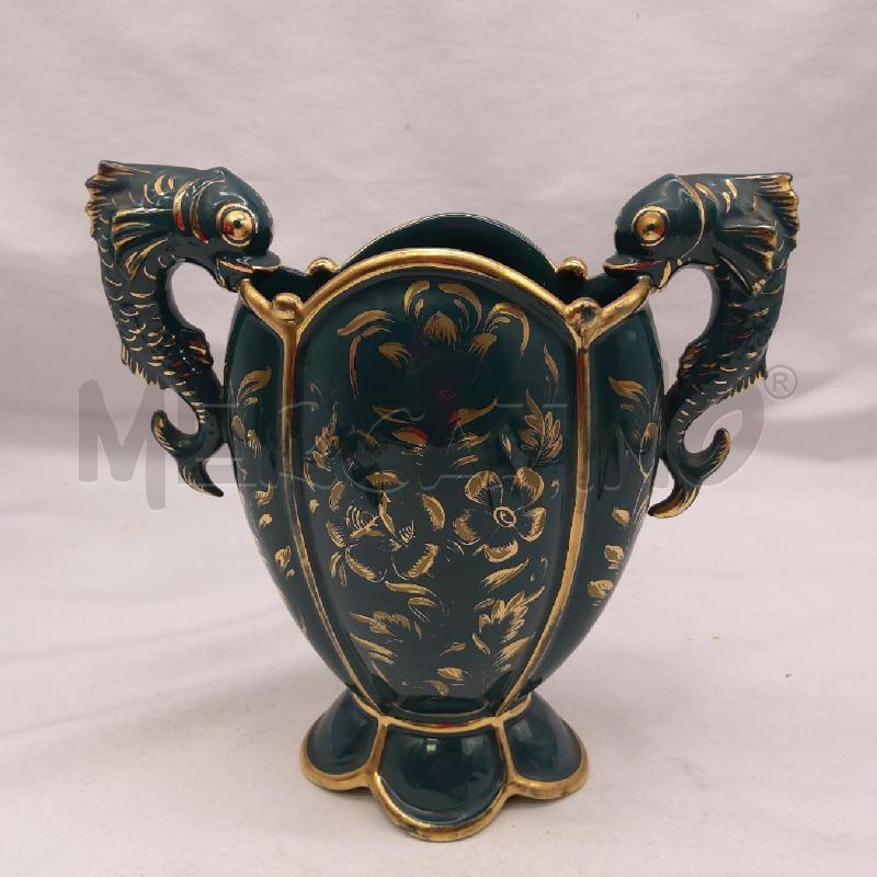 VASO CERAM FIORENTINA VERDE ORO MANICI PESCI AMORFI | Mercatino dell'Usato San maurizio canavese 3