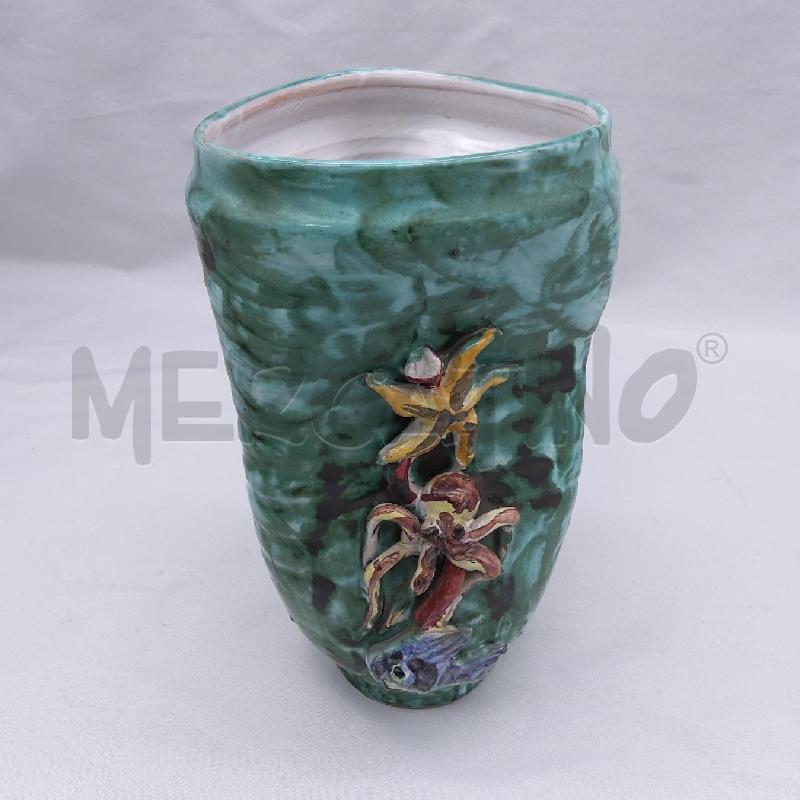 VASO CERAM STROPICCIATO VERDE ESSERI ACQUATICI | Mercatino dell'Usato San maurizio canavese 1