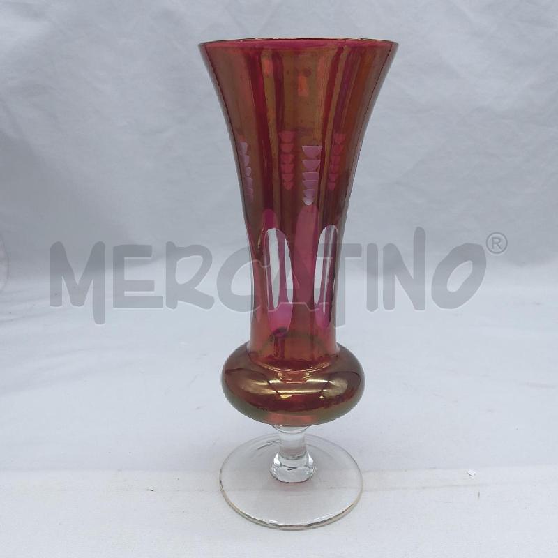 VASO CON ALZATA  VETRO ROSSO MOLATO MEZZELUNE | Mercatino dell'Usato San maurizio canavese 1