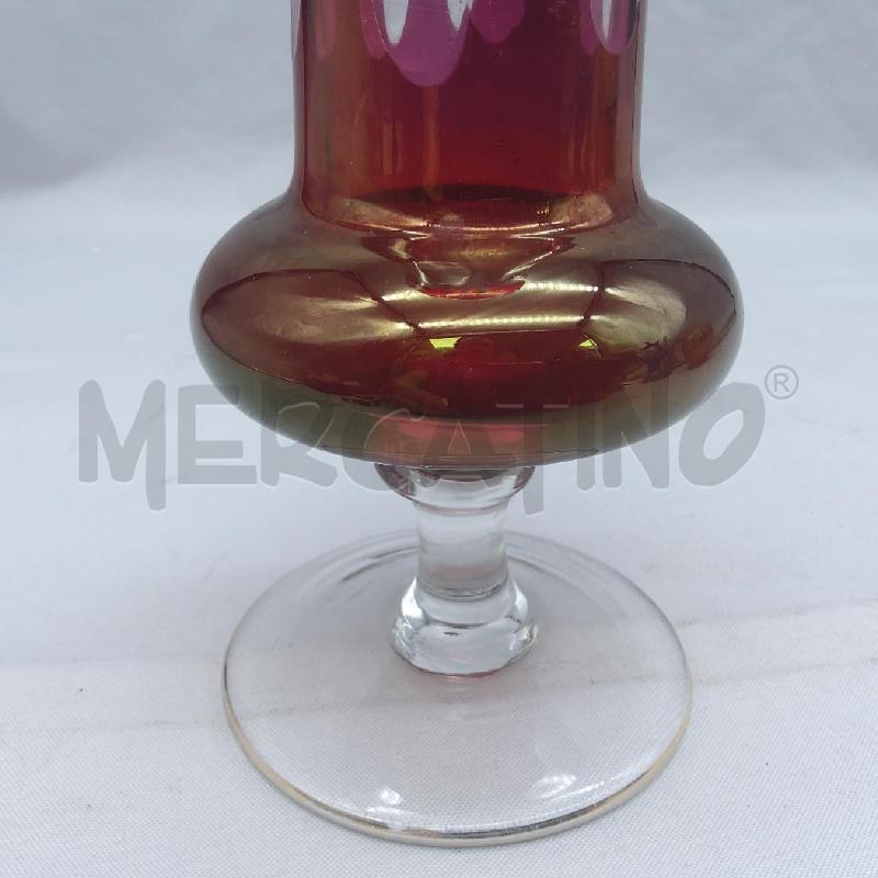 VASO CON ALZATA  VETRO ROSSO MOLATO MEZZELUNE | Mercatino dell'Usato San maurizio canavese 2