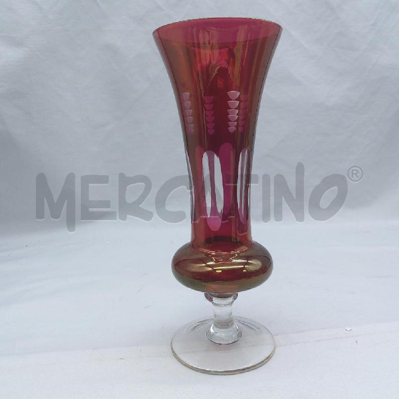 VASO CON ALZATA  VETRO ROSSO MOLATO MEZZELUNE | Mercatino dell'Usato San maurizio canavese 3