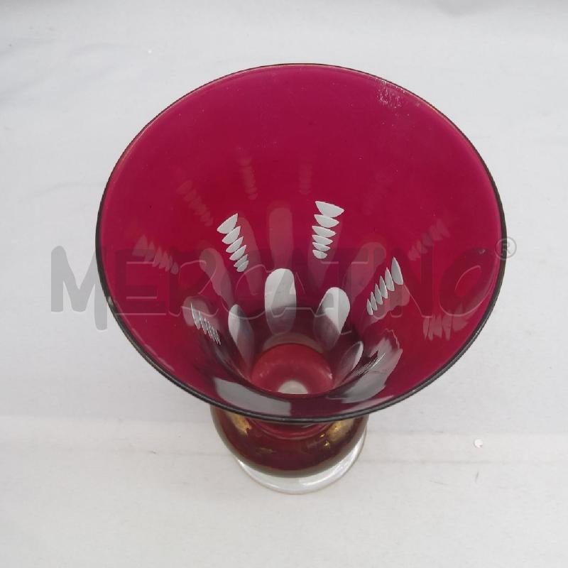 VASO CON ALZATA  VETRO ROSSO MOLATO MEZZELUNE | Mercatino dell'Usato San maurizio canavese 4