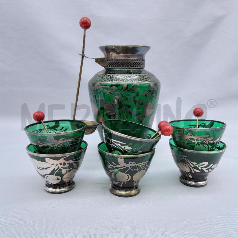 VASO CUCCHIAINO+6 CIOTOLINE+4 STUZZICADENTI VETRO VERDE CILIEGIE  | Mercatino dell'Usato San maurizio canavese 1