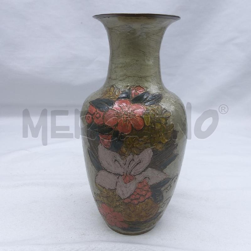 VASO METALLO SMALTATO FIORI ROSA BCO INDIA | Mercatino dell'Usato San maurizio canavese 1