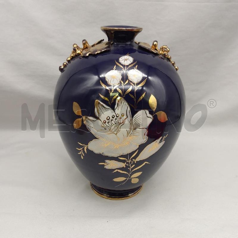 VASO PANCIUTO CERAMICA BLU COBALTO FIORE BIANCO | Mercatino dell'Usato San maurizio canavese 1
