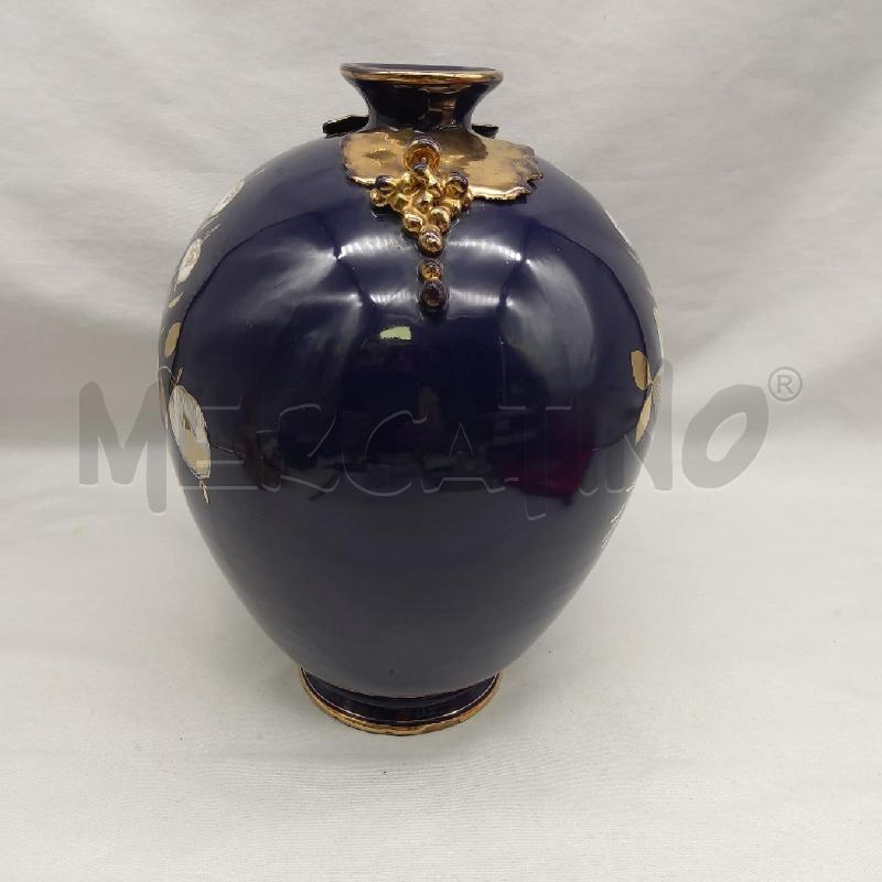 VASO PANCIUTO CERAMICA BLU COBALTO FIORE BIANCO | Mercatino dell'Usato San maurizio canavese 2