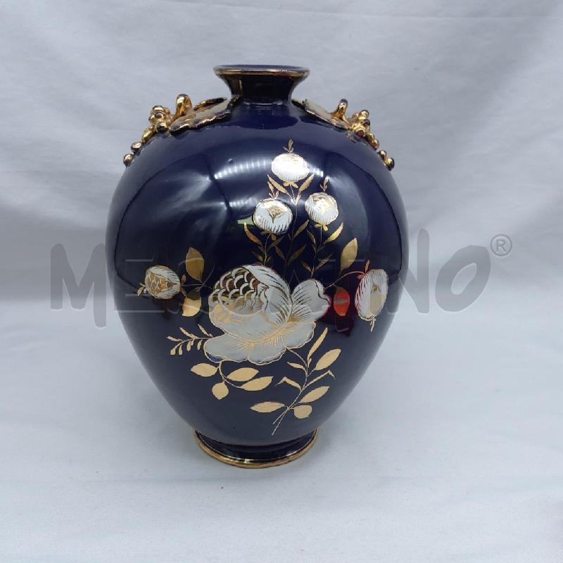VASO PANCIUTO CERAMICA BLU COBALTO FIORE BIANCO | Mercatino dell'Usato San maurizio canavese 3