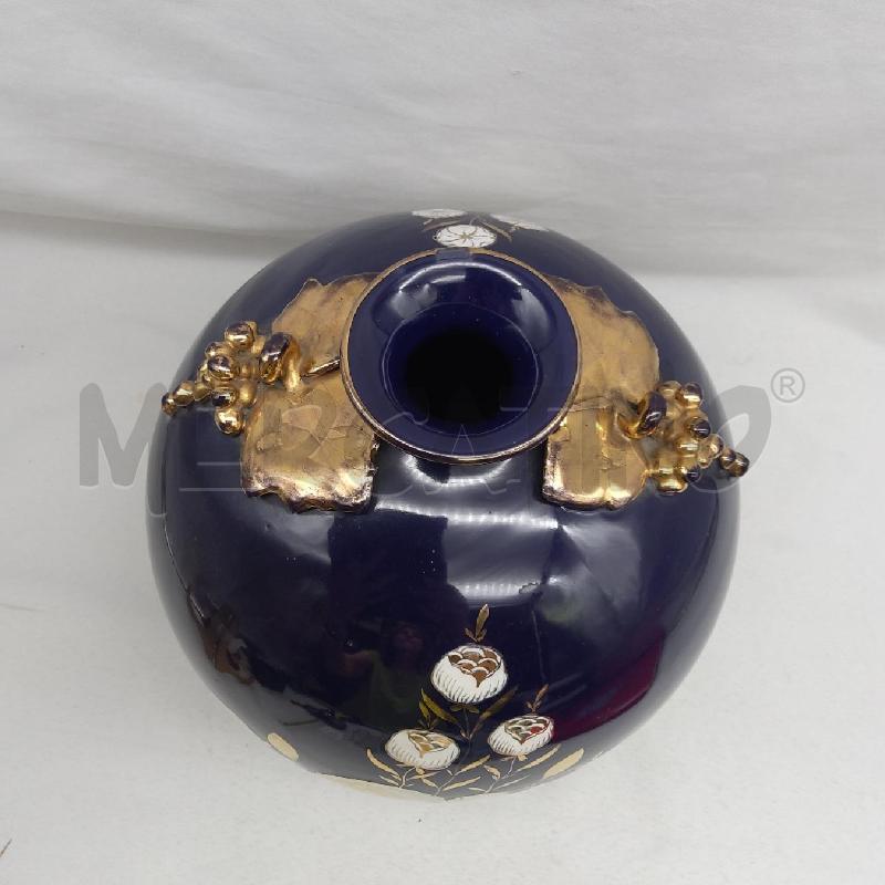 VASO PANCIUTO CERAMICA BLU COBALTO FIORE BIANCO | Mercatino dell'Usato San maurizio canavese 4