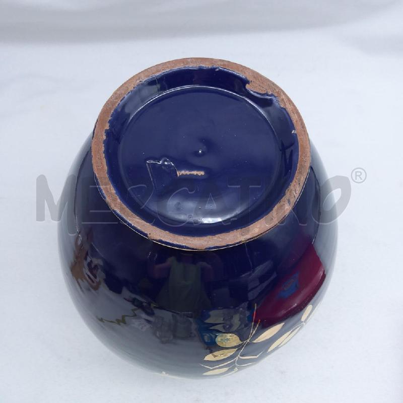 VASO PANCIUTO CERAMICA BLU COBALTO FIORE BIANCO | Mercatino dell'Usato San maurizio canavese 5