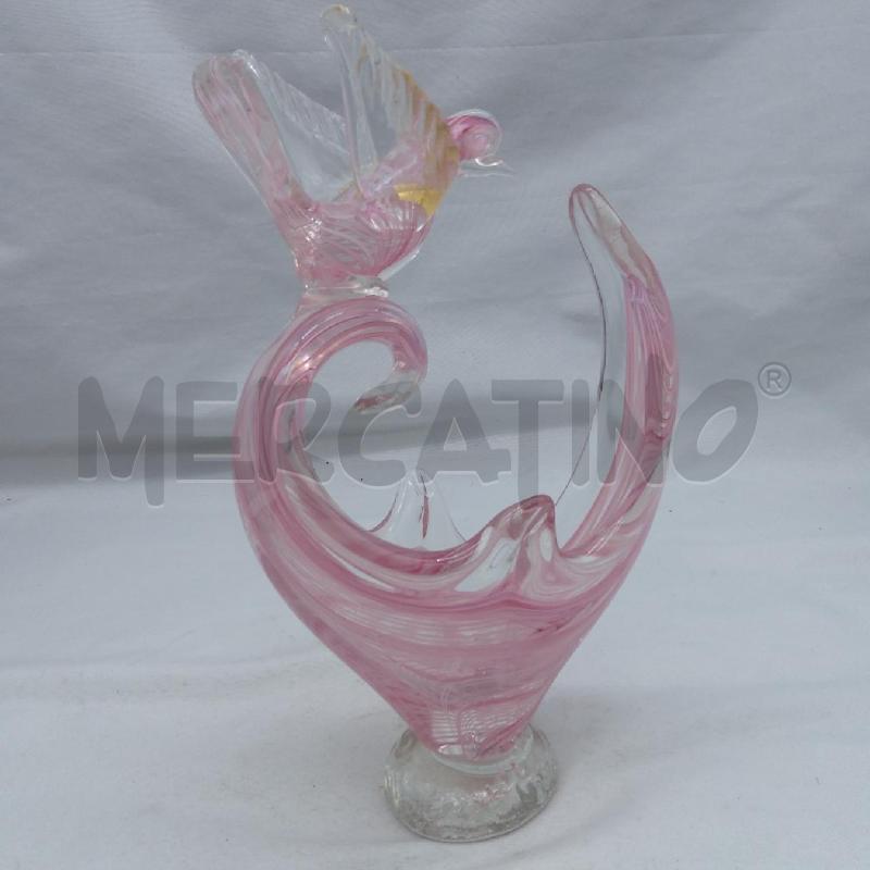 VASO VETRO ROSA UCCELLINO ARCO | Mercatino dell'Usato San maurizio canavese 4