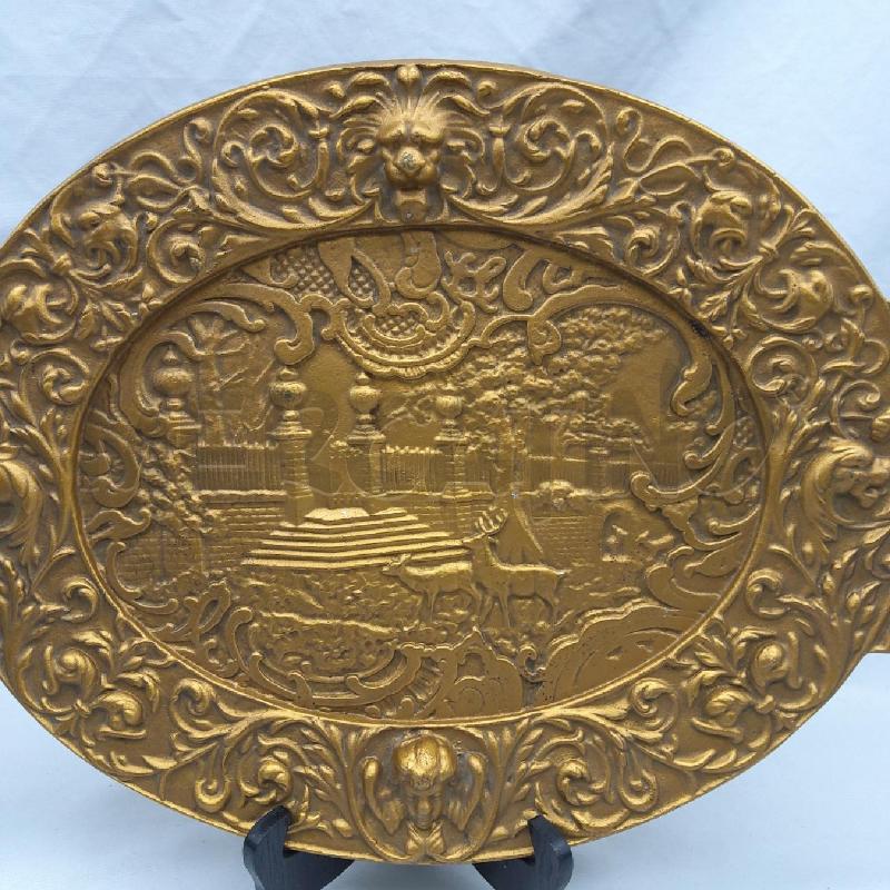 VASSOIO OVALE METALLO VERNICIATO ORO PAESAGGIO | Mercatino dell'Usato San maurizio canavese 2